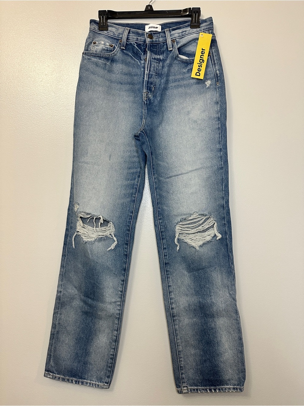Pistola Cassie High Rise Straight Leg Jeans Button Fly Distressed Malibu Vintage
